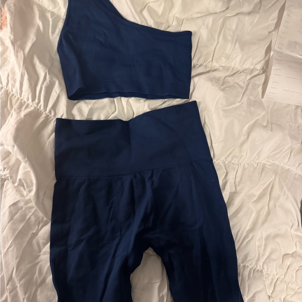 SET Active Navy Blue One-Shoulder Activewear Set - Picture 2 of 2